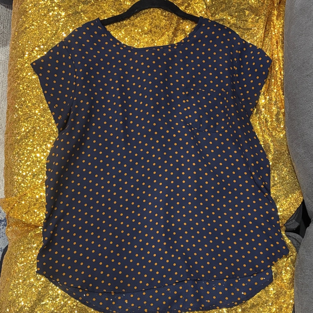Lily White Navy and Gold Polka Dot Blouse